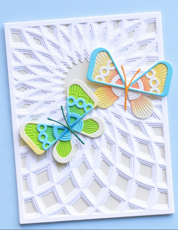 Birch Press Design Block Print Deco Butterfly Dies 57663 colorful butterflies diamond background