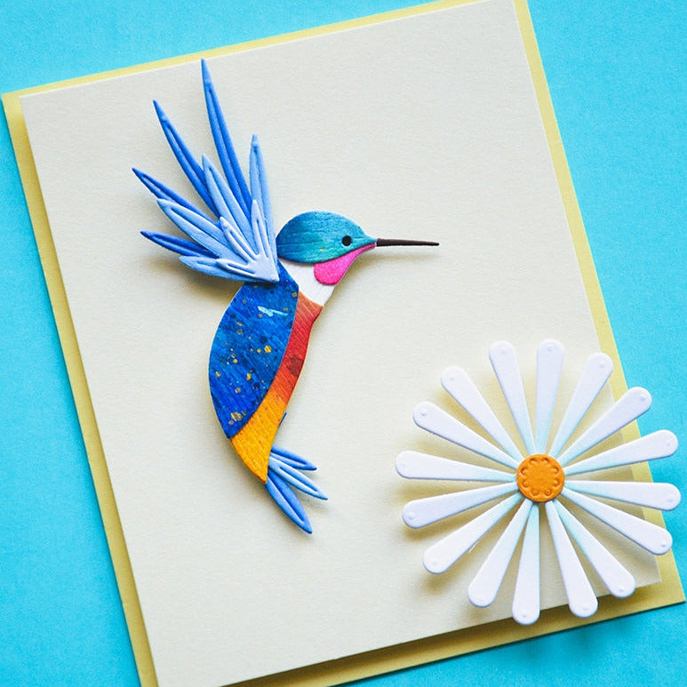 Birch Press Design Block Print Flashy Hummingbird Dies 57658 flying bird with flower card