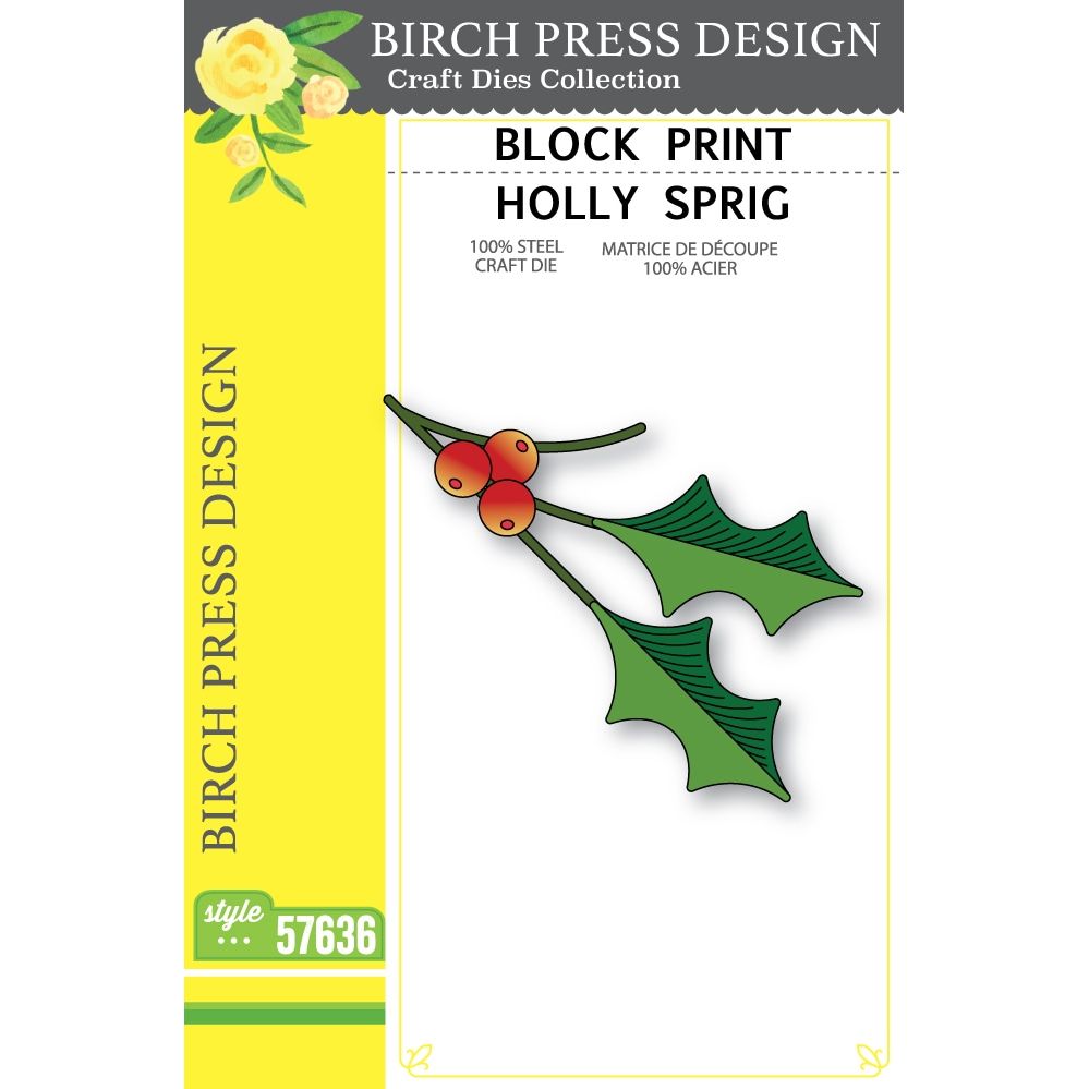Birch Press Design Block Print Holly Sprig Dies 57636
