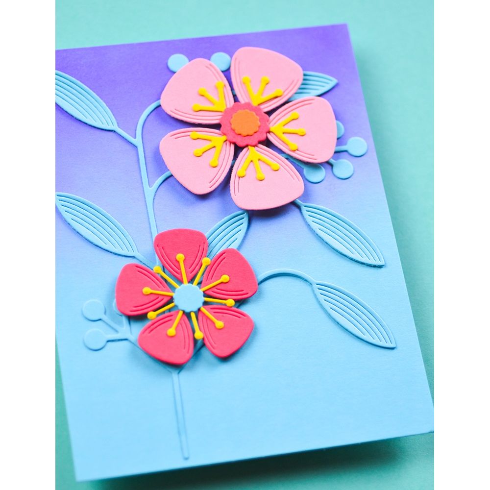 Birch Press Design Block Print Lovely Flower Dies 57632 blue leaves