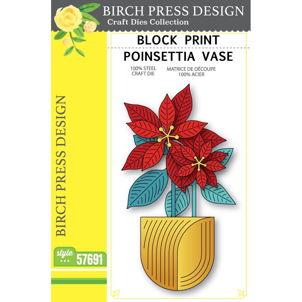 Birch Press Design Block Print Poinsettia Vase Dies 57691