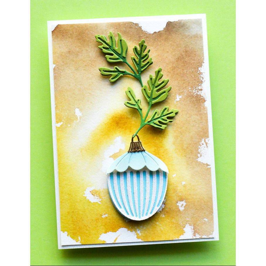 Birch Press Design Block Print Ribbed Ornament Dies 57693 blue stripes stem leaves card
