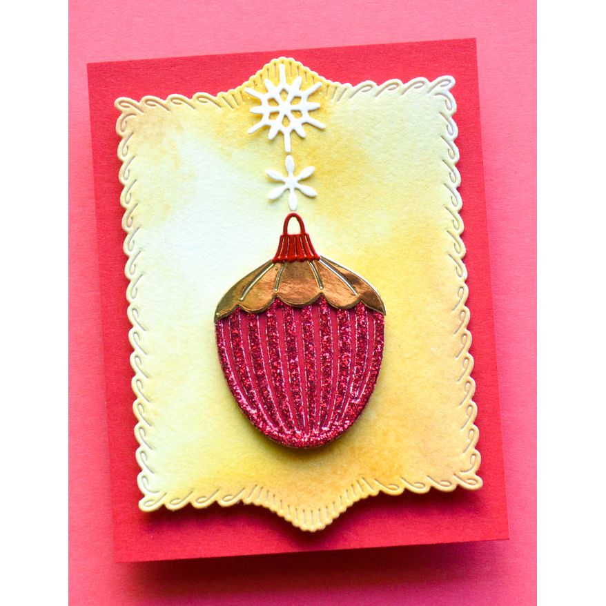 Birch Press Design Block Print Ribbed Ornament Dies 57693 snowflakes sparkle red stripes card