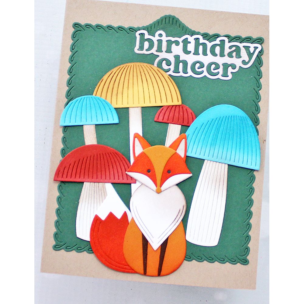 Birch Press Design Block Print Round Mushrooms Dies 57610 birthday cheer card