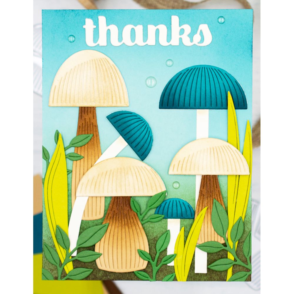 Birch Press Design Block Print Round Mushrooms Dies 57610 thanks mushroom card