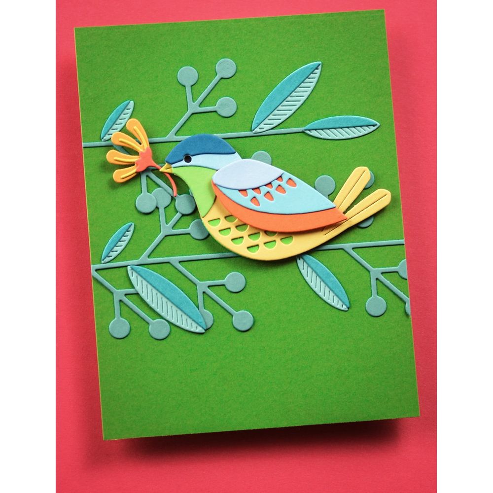 Birch Press Design Block Print Stems and Berries Dies 57599 bird