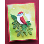 Birch Press Design Block Print Sunlit Bird Dies 57697 green leaves water color background red trim frame card