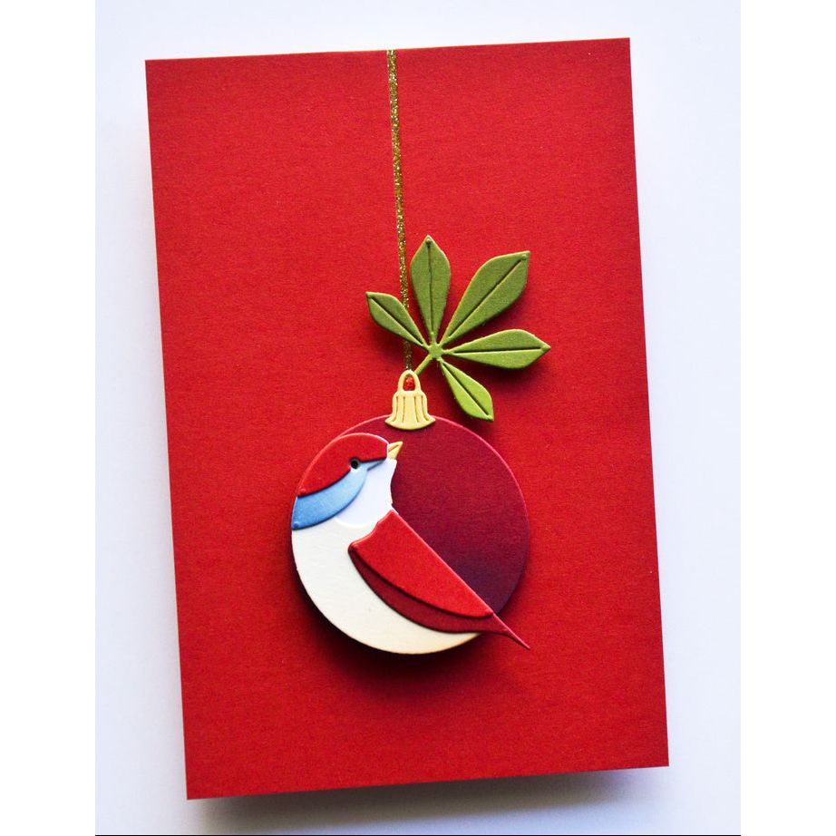 Birch Press Design Block Print Sunlit Bird Dies 57697red ornament glitter glitter string leaf red card