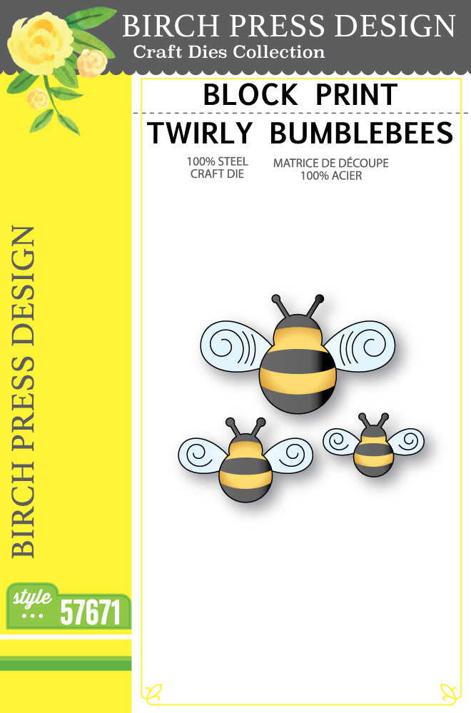 Birch Press Design Block Print Twirly Bumblebees Dies 57671