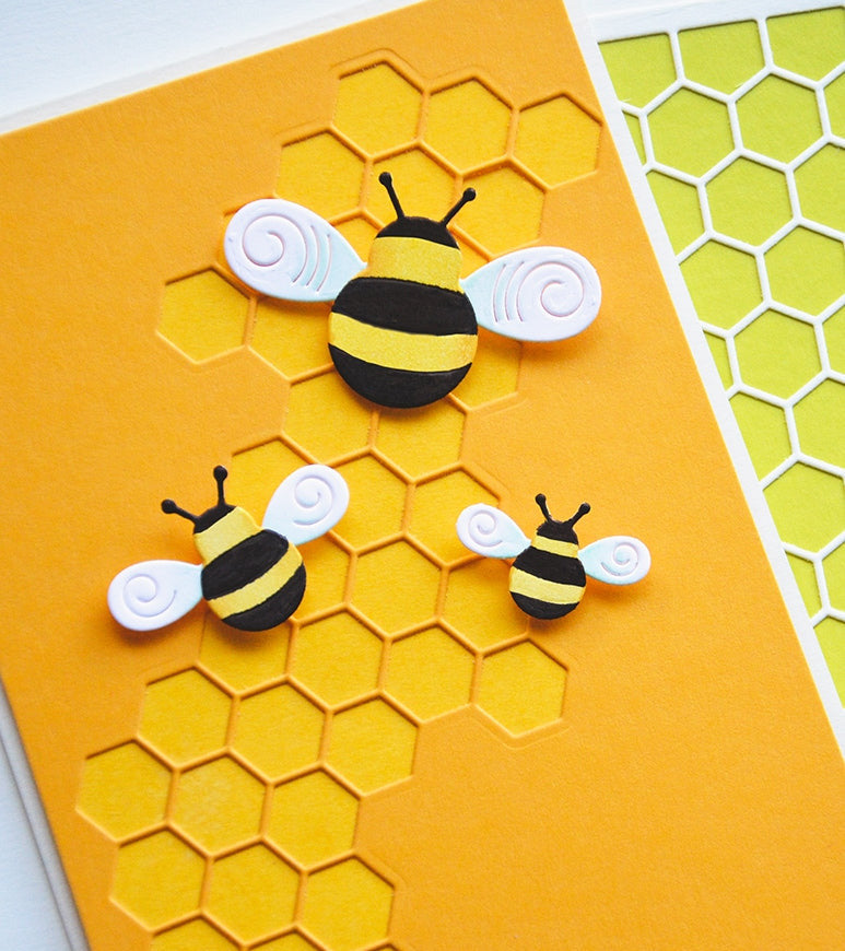 Birch Press Design Block Print Twirly Bumblebees Dies 57671 bees flying on honeycomb card