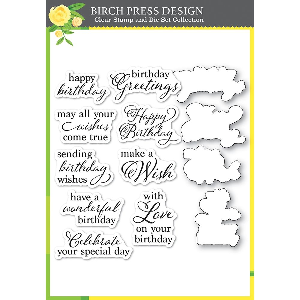 Birch Press Design Elegant Birthday Sentiments Clear Stamp And Die Set 8166