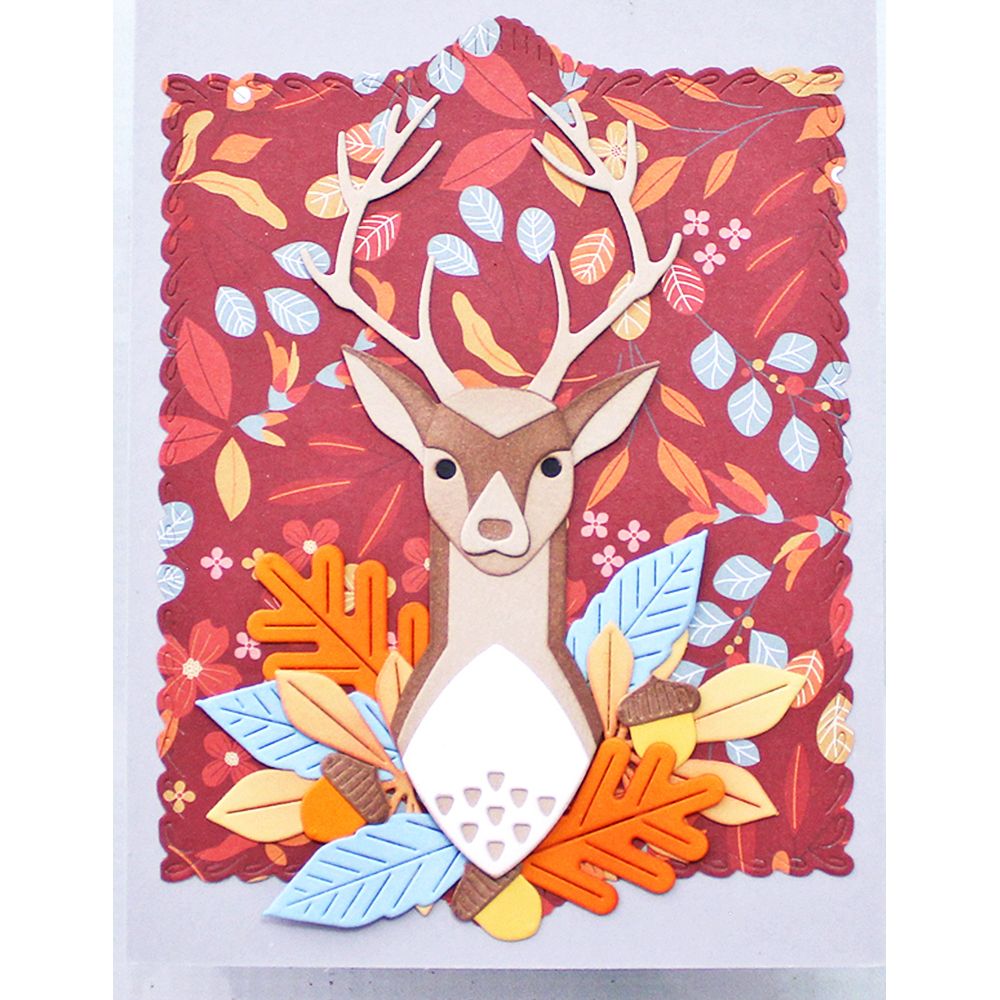 Birch Press Design Fall Leaves Dies 57698 autumn deer card