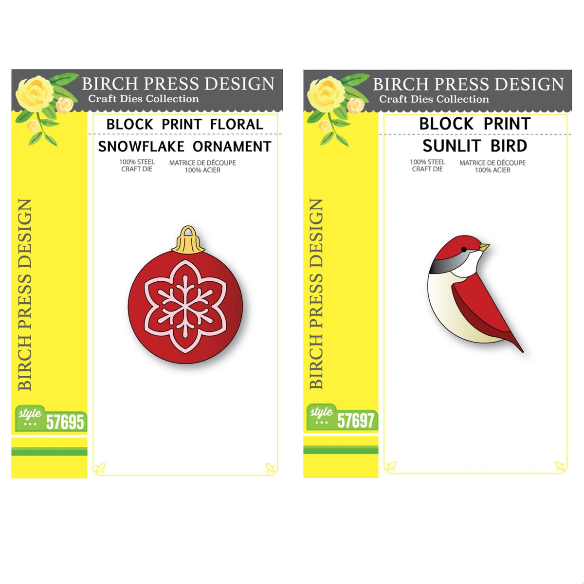 Birch Press Design Merriment Block Print Bird and Ornament Die Bundle