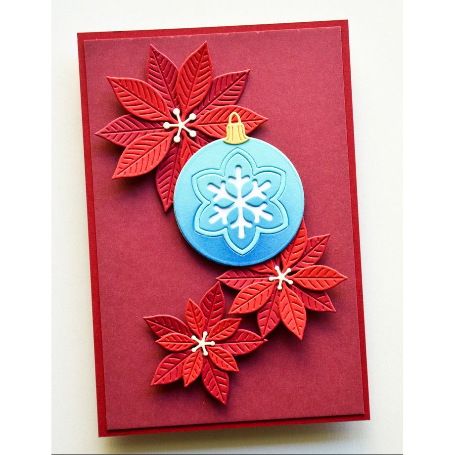 Birch Press Design Merriment Block Print Bird and Ornament Die Bundle blue circle red flowers red trim card