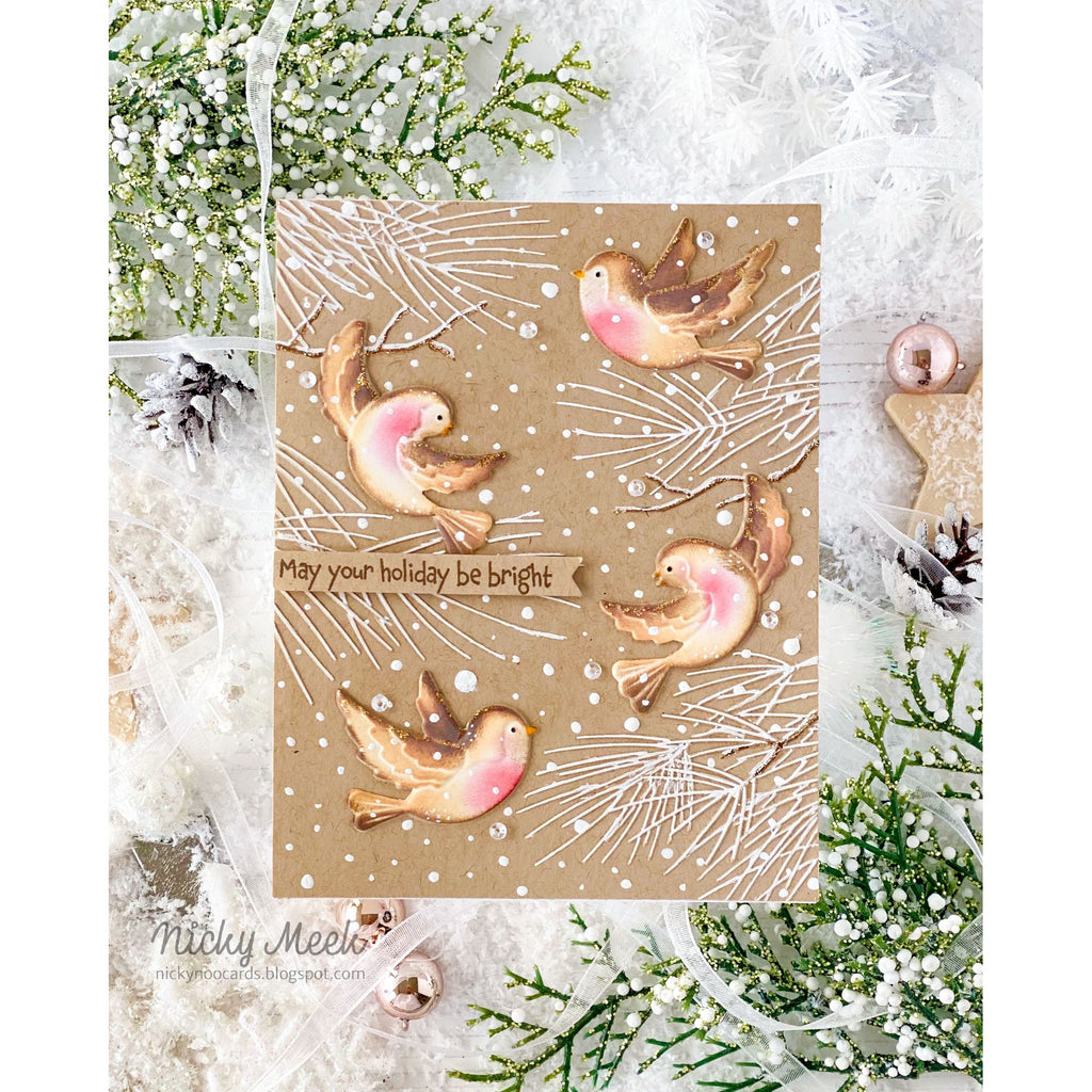 Simon Says Stamp Embossing Folder and Cutting Dies Birds in the Pines sfd520 DieCember Christmas Card
