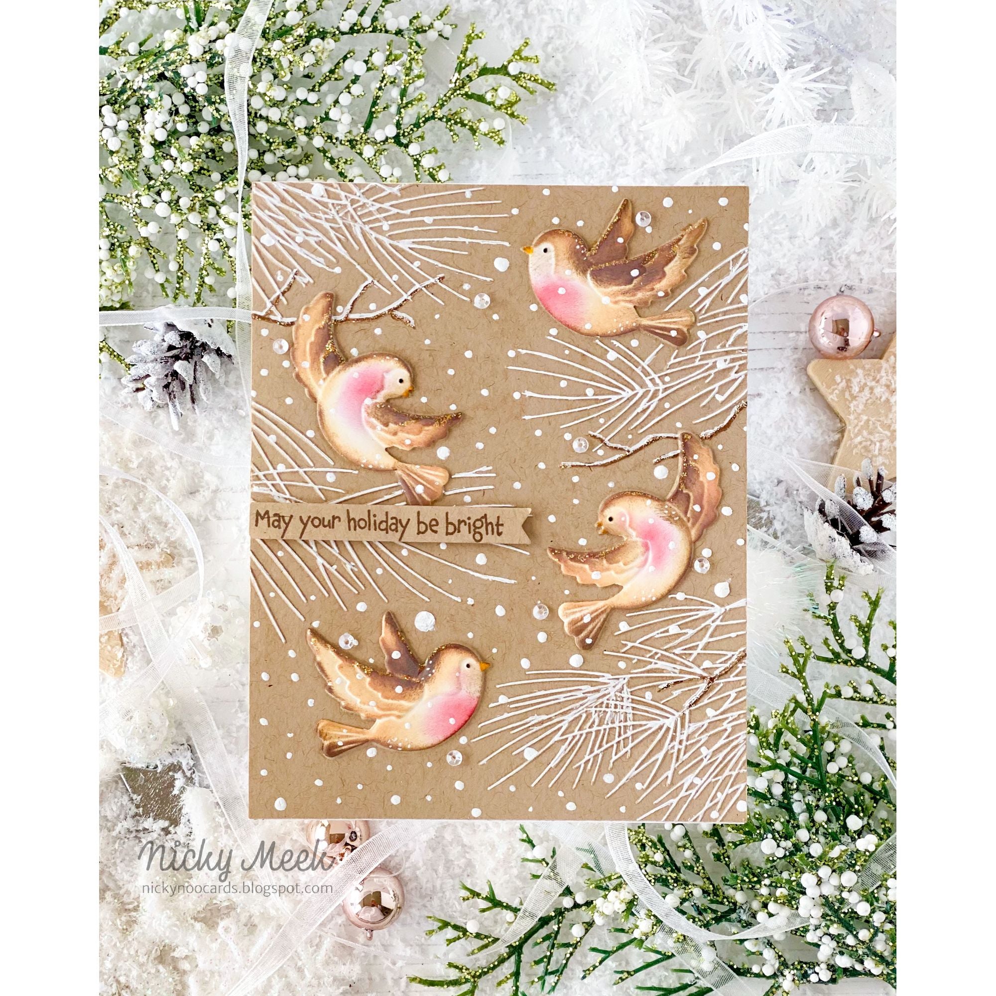 Simon Says Stamp Embossing Folder and Cutting Dies Birds in the Pines sfd520 DieCember Christmas Card