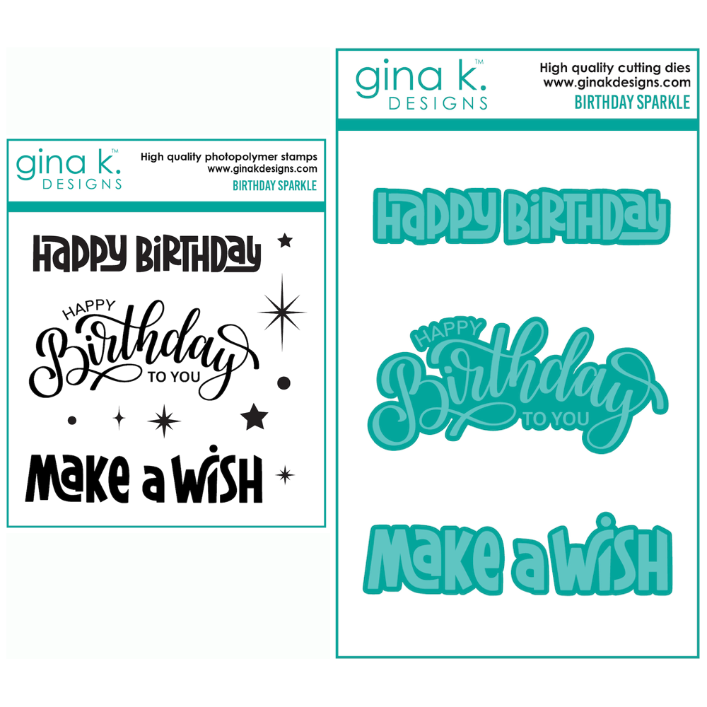 Gina K Designs Birthday Sparkle Clear Stamps and Dies Bundle die0394*
