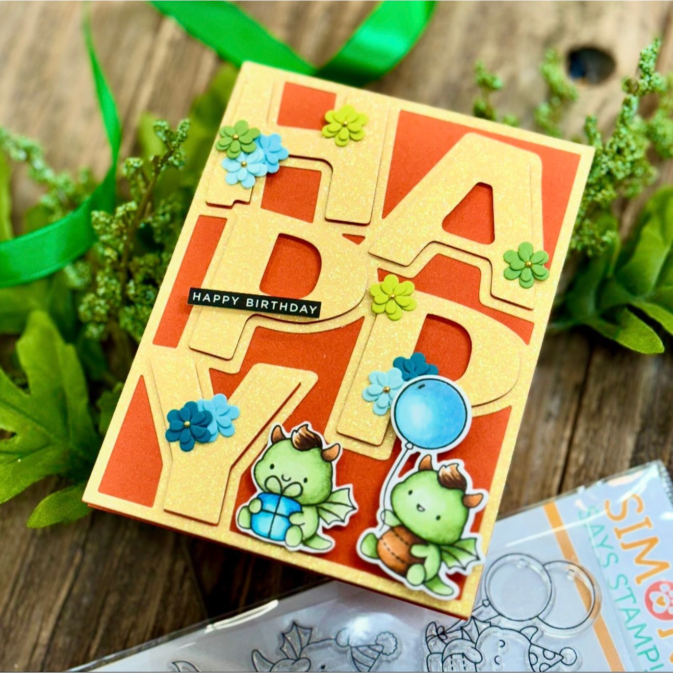 Simon Says Stamps and Dies Birthday Dragons set985bd Moments in Time Birthday Card