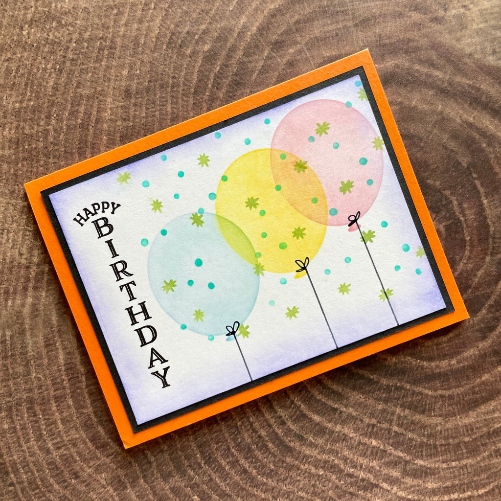 Gina K Designs Birthday Wishes Stamps dw37 Happy Birthday Balloons orange base