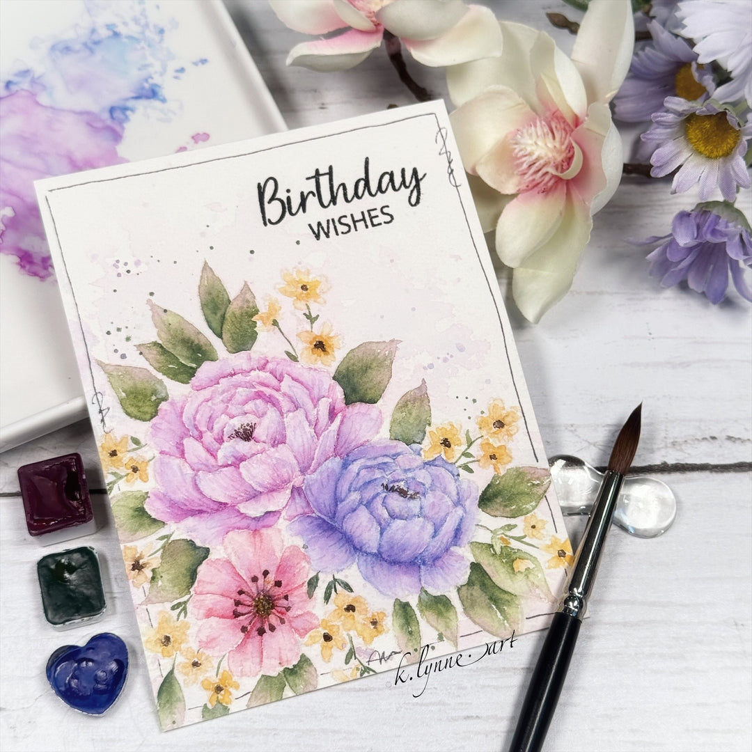 Birthday Wishes Watercolor Flowers Card featuring Floral Delight