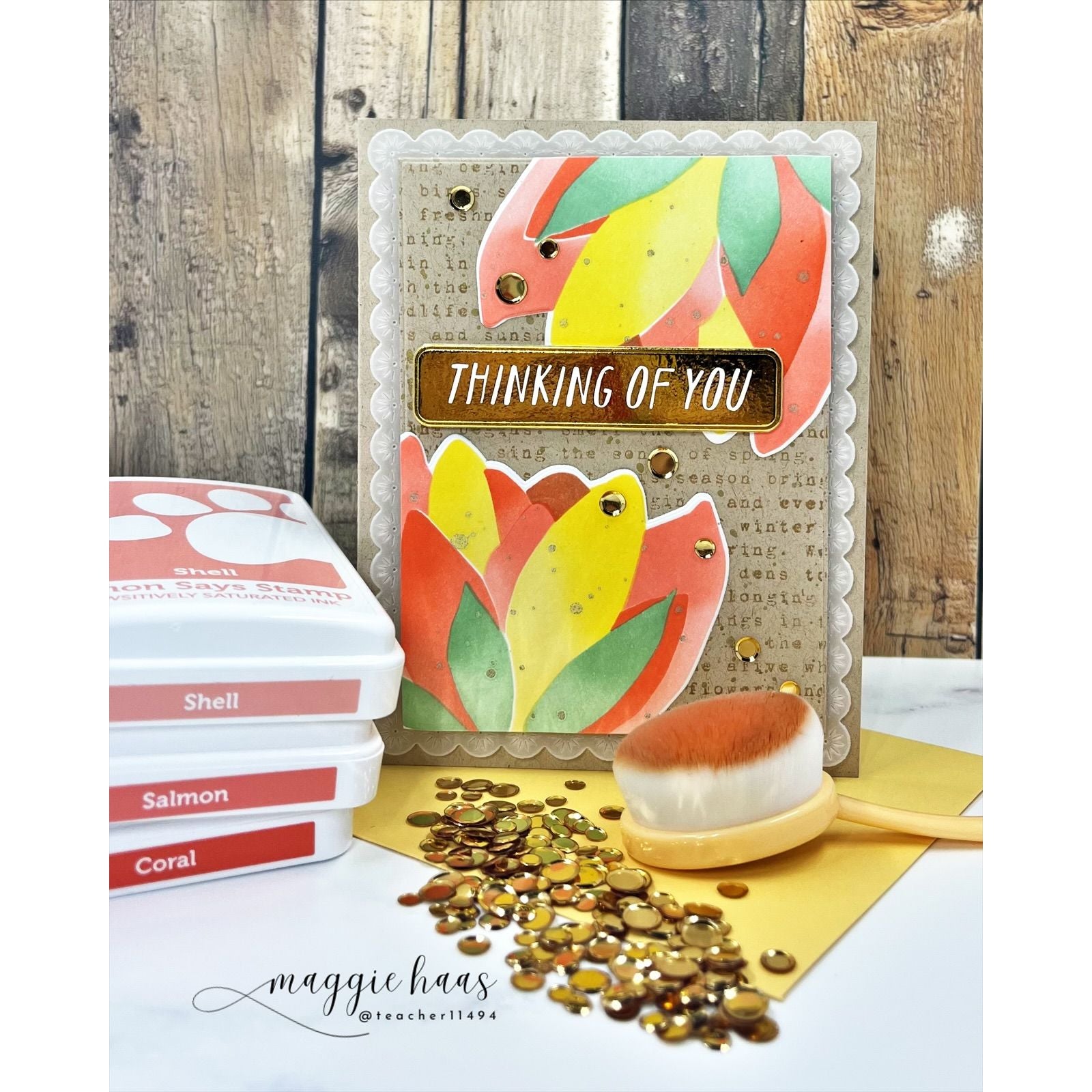 Simon Says Stamp Set of 4 Stencils Blooming Flower 1133mtc Shine On Maggie Haas Thinking of You Card