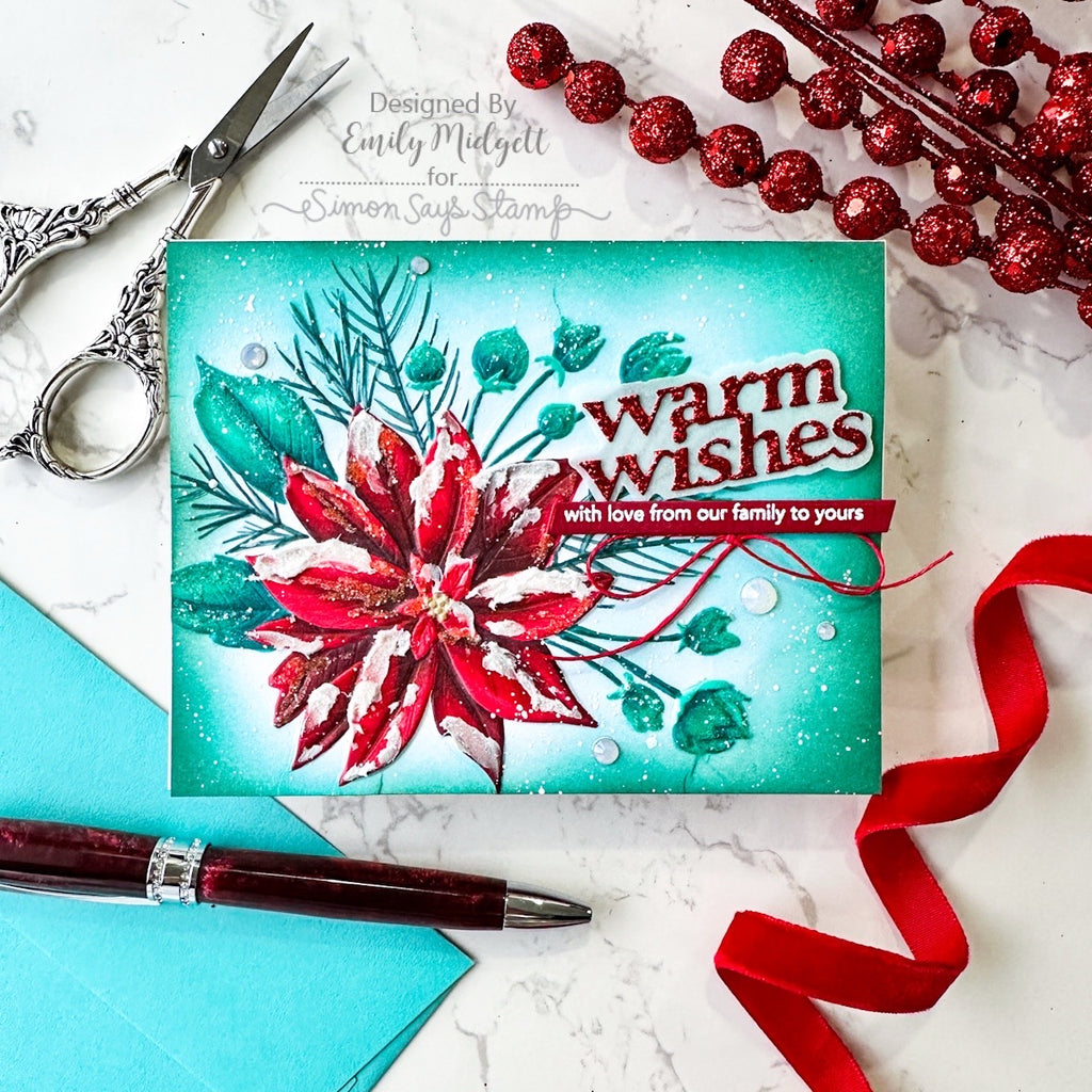 Simon Says Stamp Embossing Folder and Cutting Die Blooming Poinsettia sfd562 DieCember Christmas Card