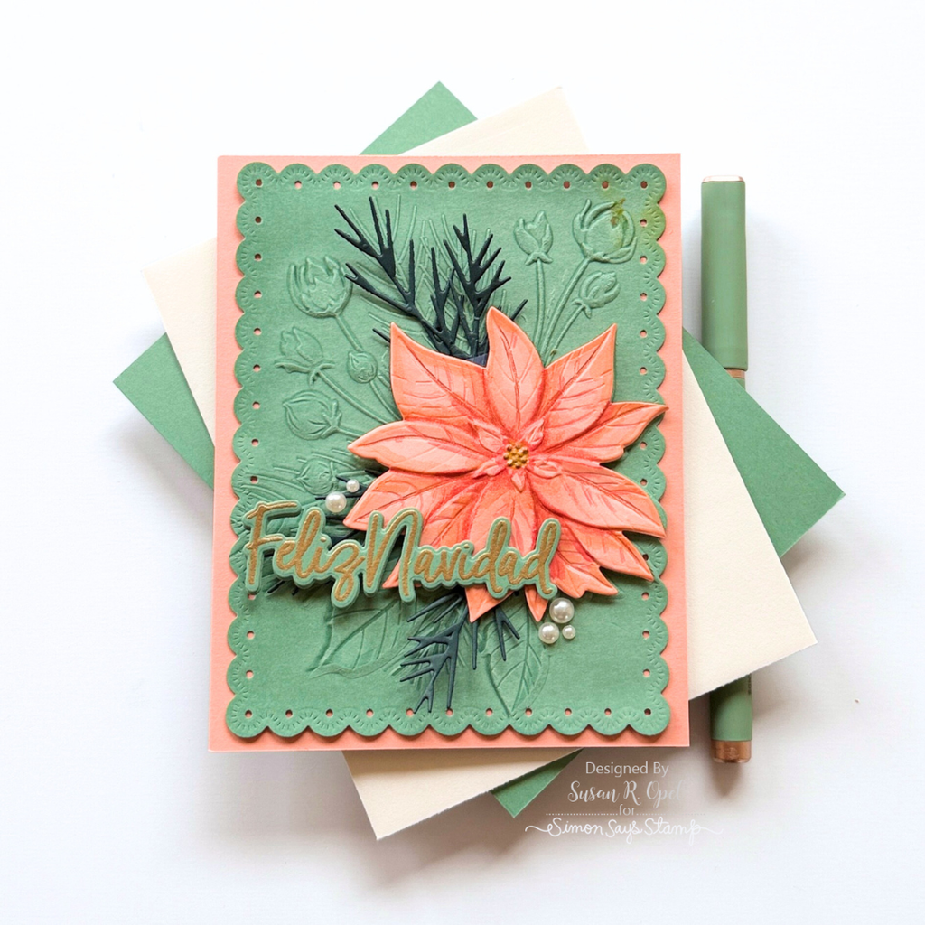Simon Says Stamp Embossing Folder and Cutting Die Blooming Poinsettia sfd562 DieCember Christmas Card
