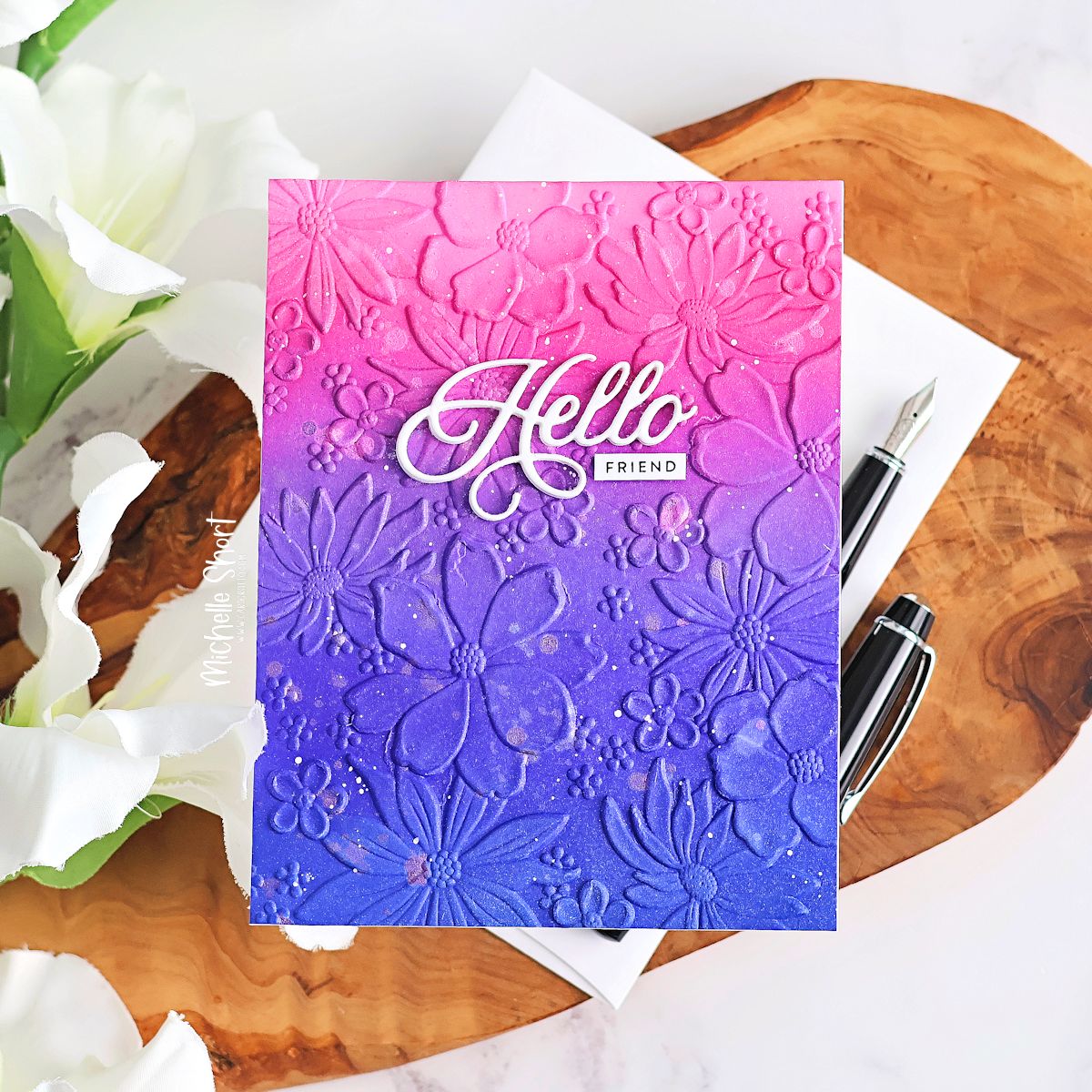 Simon Says Stamp Embossing Folder Blossom Bursts sf470 Happy Camper Hello Card | color-code:ALT03
