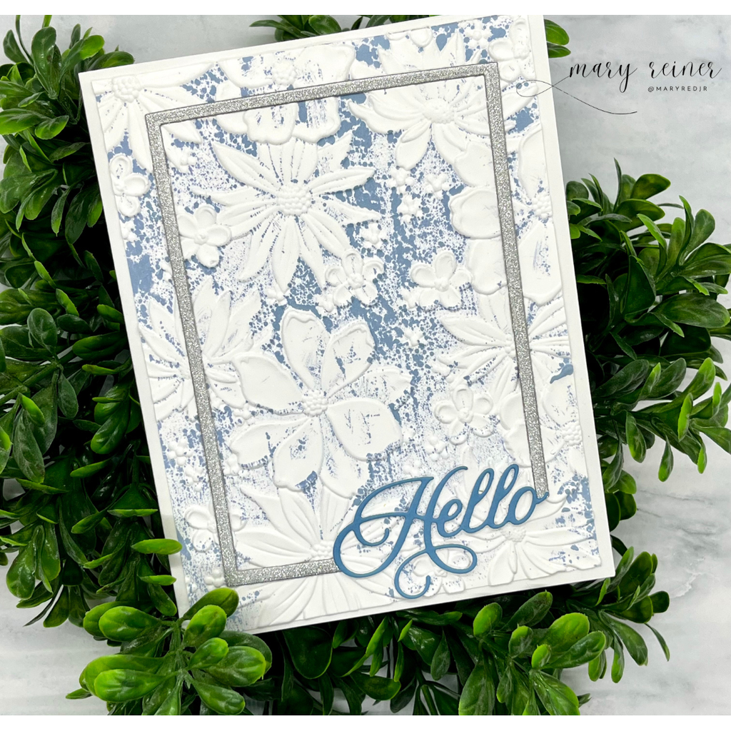 Simon Says Stamp Embossing Folder Blossom Bursts sf470 Happy Camper Hello Card