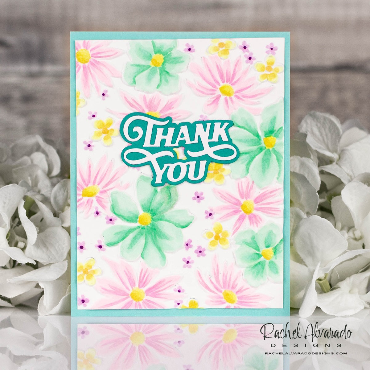 Simon Says Stamp Embossing Folder Blossom Bursts sf470 Happy Camper Thank You Card | color-code:ALT02