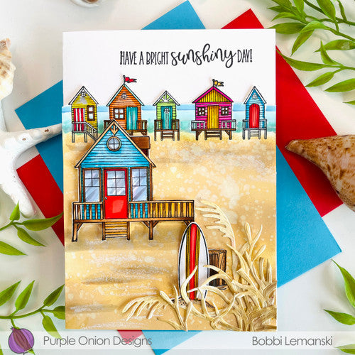 Purple Onion Designs Cabana Row Cling Stamp pod1325 Surfboard Beach Scene Card