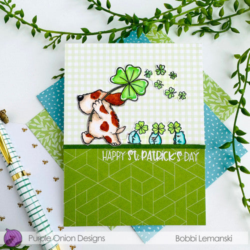 Purple Onion Designs Flappy's Lucky Day Cling Stamp pod5018 Dog St Patricks Day Card