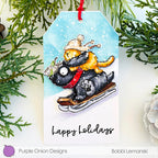 Purple Onion Designs Tofu, Flappy And Mousy Fun In The Snow Cling Stamp pod5008 Happy Holidays Sledding Tag Project