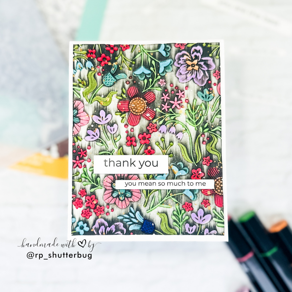 Simon Says Stamp Embossing Folder and Cutting Dies Boho Flowers sfd510 STAMPtember Thank You Card