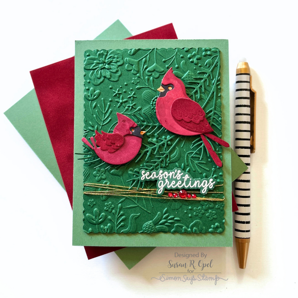 Simon Says Stamp Embossing Folder Boho Flowers sf510 STAMPtember Christmas Card