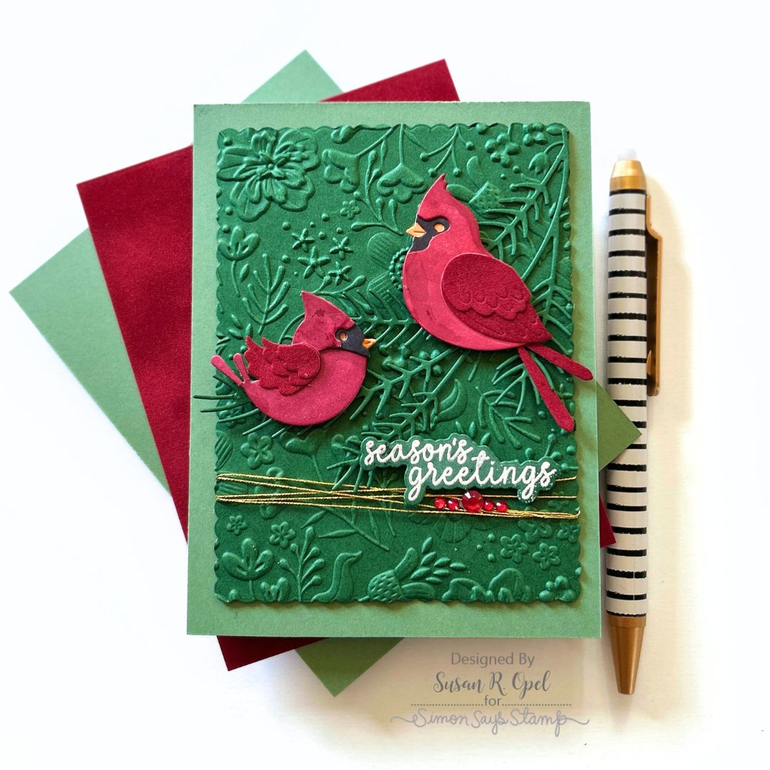 Simon Says Stamp Embossing Folder Boho Flowers sf510 STAMPtember Christmas Card