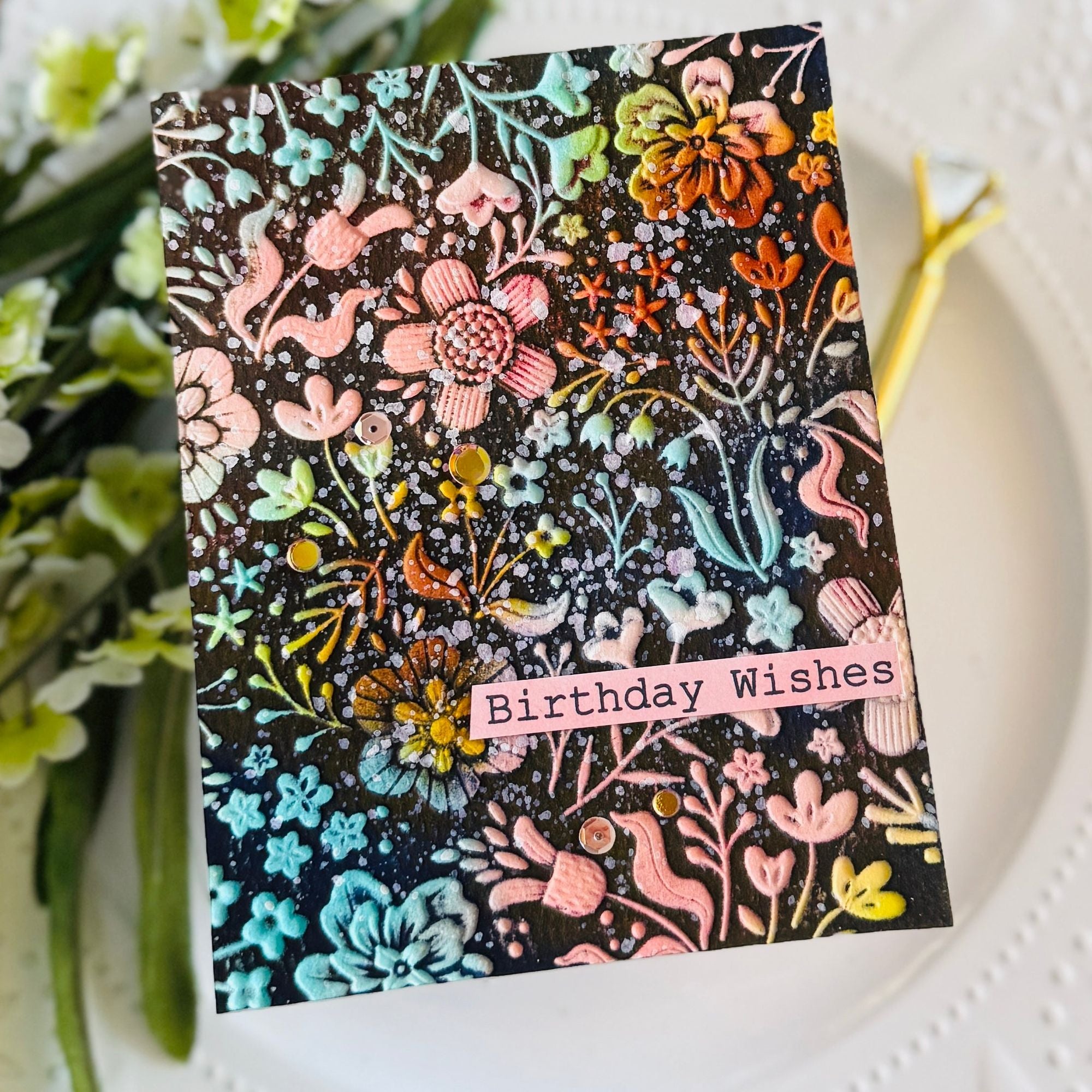 Simon Says Stamp Embossing Folder Boho Flowers sf510 STAMPtember Birthday Card