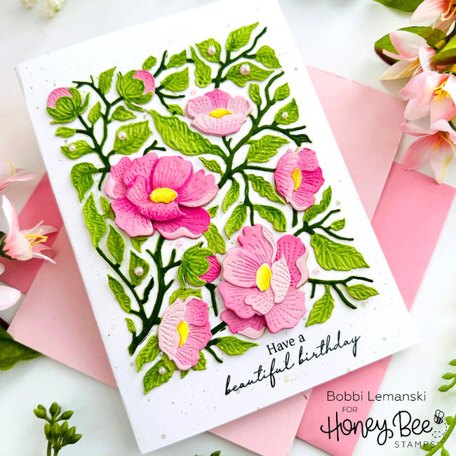 Honey Bee Bold Backgrounds Vintage Roses Dies hbds-bbvtr Beautiful Birthday Card
