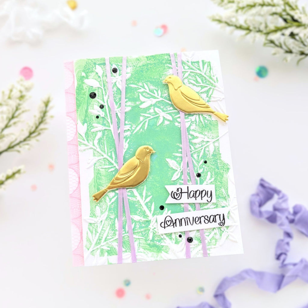 Simon Says Stamp Embossing Folder and Cutting Dies Bold Bird Branches sfd475 Moments in Time Anniversary Card | color-code:ALT03