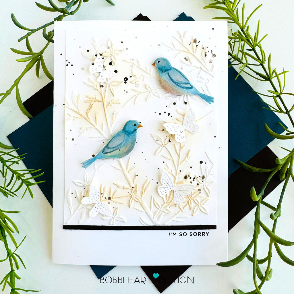 Simon Says Stamp Embossing Folder and Cutting Dies Bold Bird Branches sfd475 Moments in Time So Sorry Card | color-code:ALT01