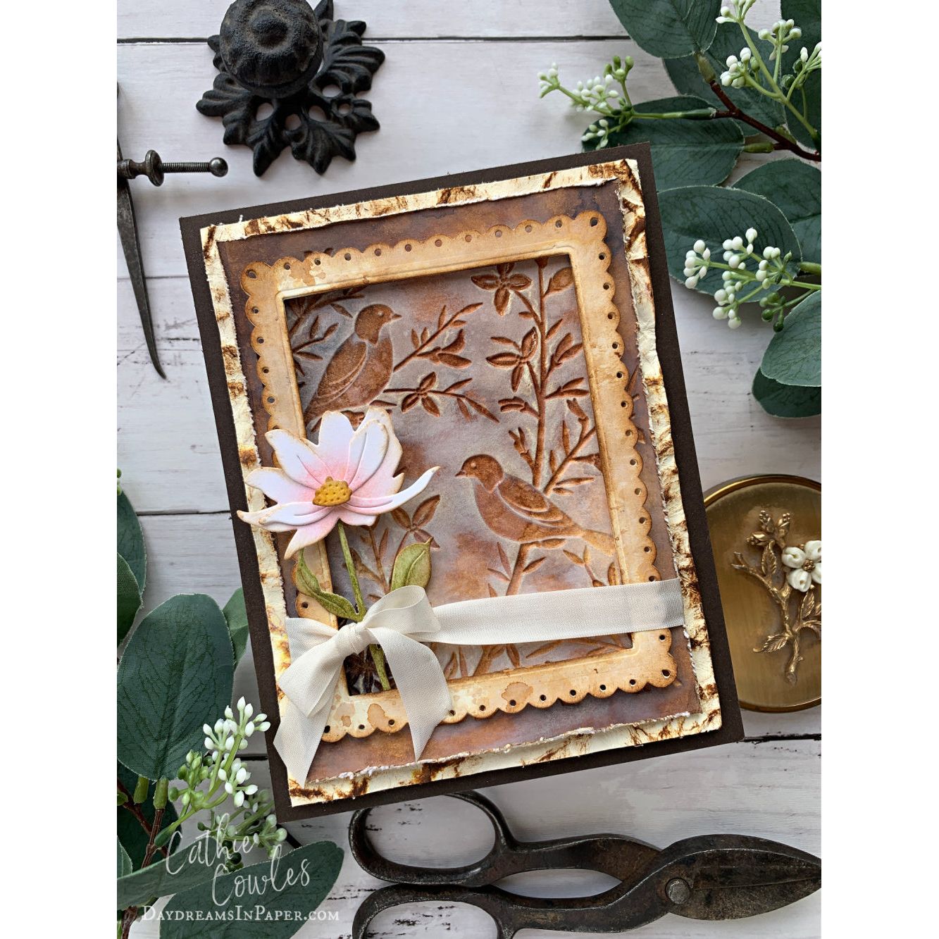 Simon Says Stamp Embossing Folder and Cutting Dies Bold Bird Branches sfd475 Moments in Time Thinking of You Card