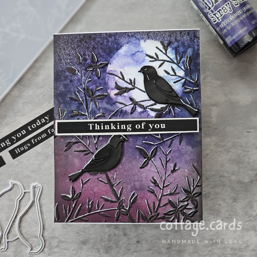 Simon Says Stamp Embossing Folder and Cutting Dies Bold Bird Branches sfd475 Moments in Time Thinking of You Card