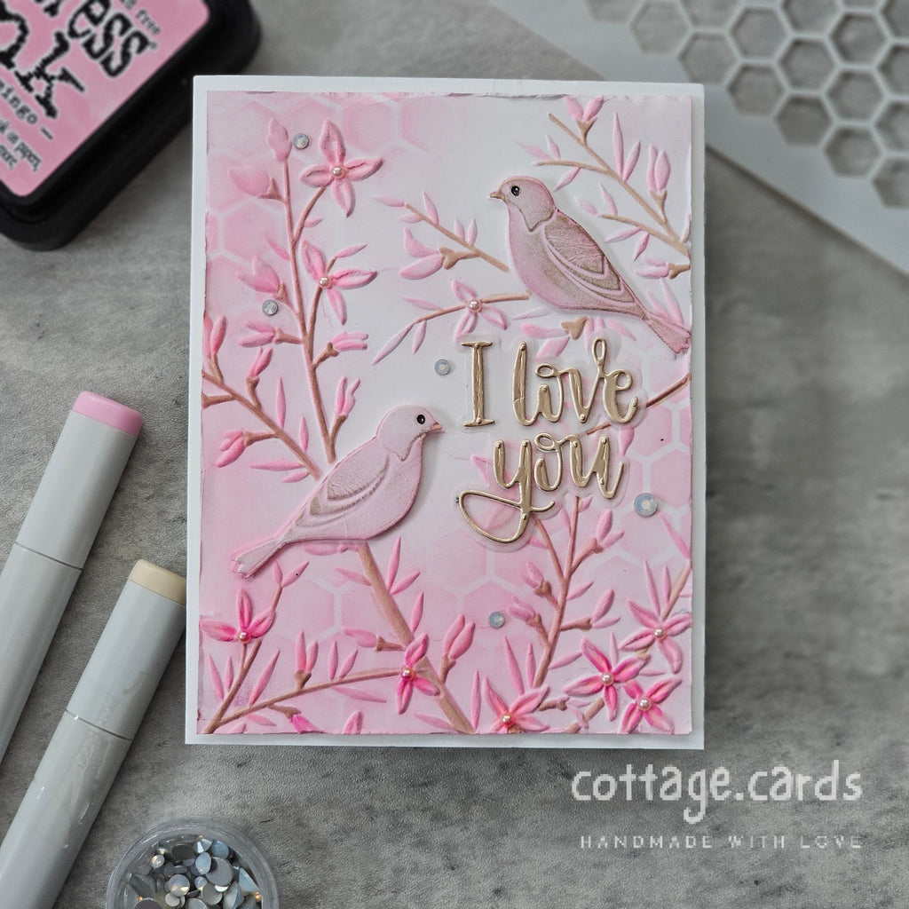 Simon Says Stamp Embossing Folder and Cutting Dies Bold Bird Branches sfd475 Moments in Time Love You Card
