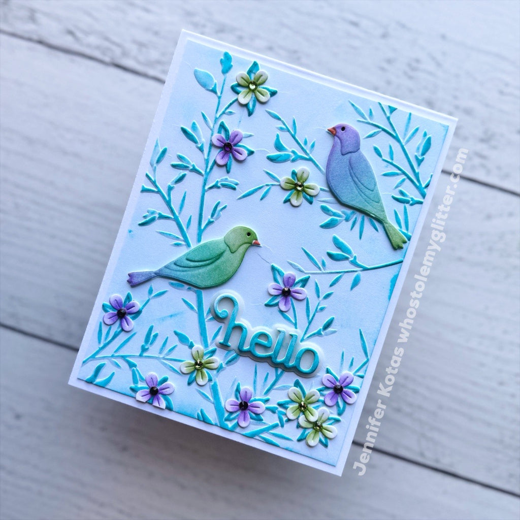 Simon Says Stamp Embossing Folder and Cutting Dies Bold Bird Branches sfd475 Moments in Time Hello Card | color-code:ALT02