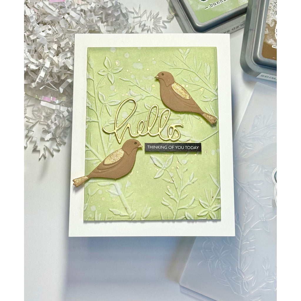 Simon Says Stamp Embossing Folder and Cutting Dies Bold Bird Branches sfd475 Moments in Time Hello Card