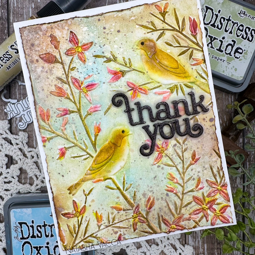 Simon Says Stamp Embossing Folder and Cutting Dies Bold Bird Branches sfd475 Moments in Time Thank You Card