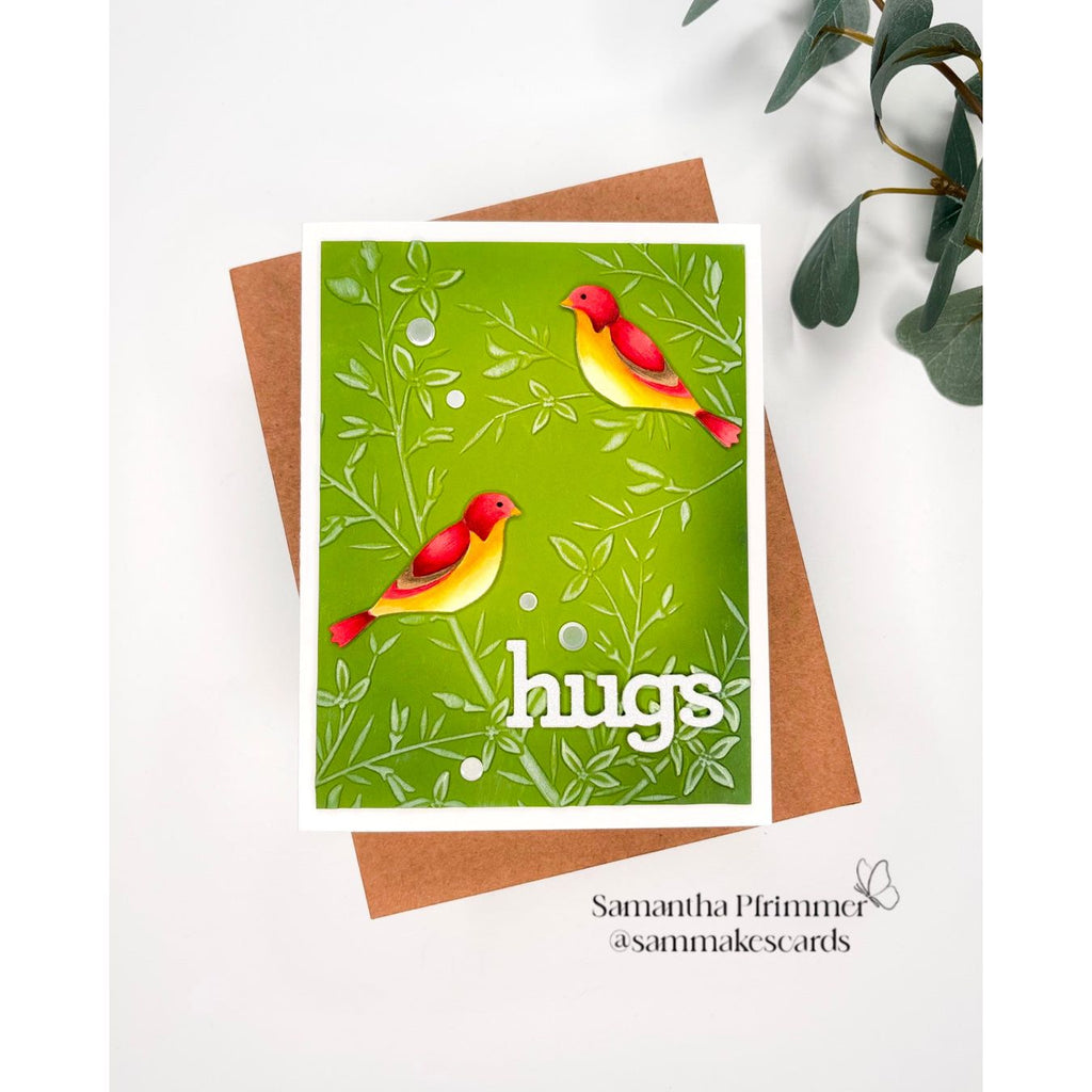Simon Says Stamp Embossing Folder and Cutting Dies Bold Bird Branches sfd475 Moments in Time Hugs Card
