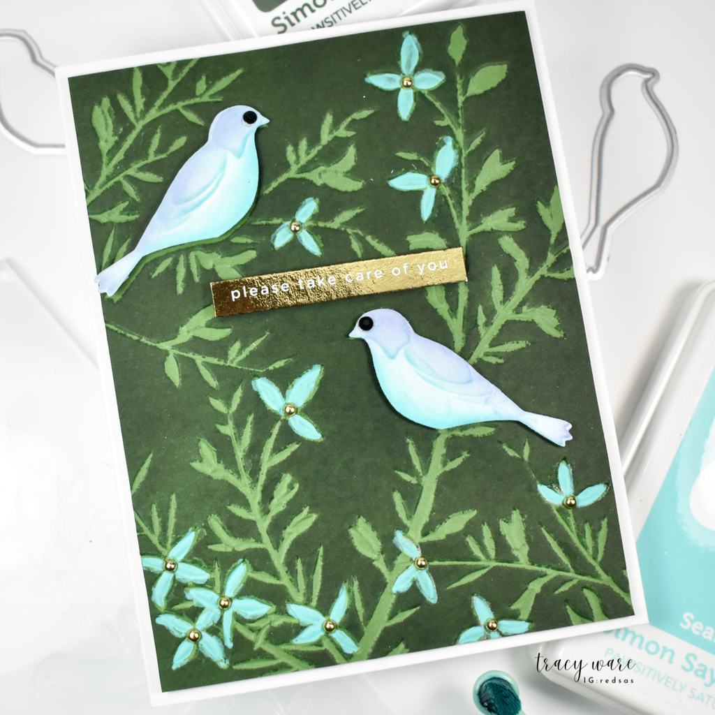 Simon Says Stamp Embossing Folder and Cutting Dies Bold Bird Branches sfd475 Moments in Time Take Care Card | color-code:ALT07