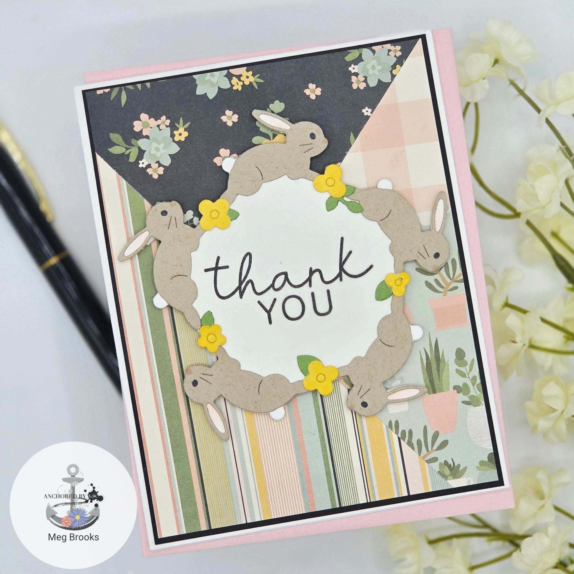Simon Says Stamp Bounding Bunnies Wafer Dies s990 Rain or Shine Thank You Card