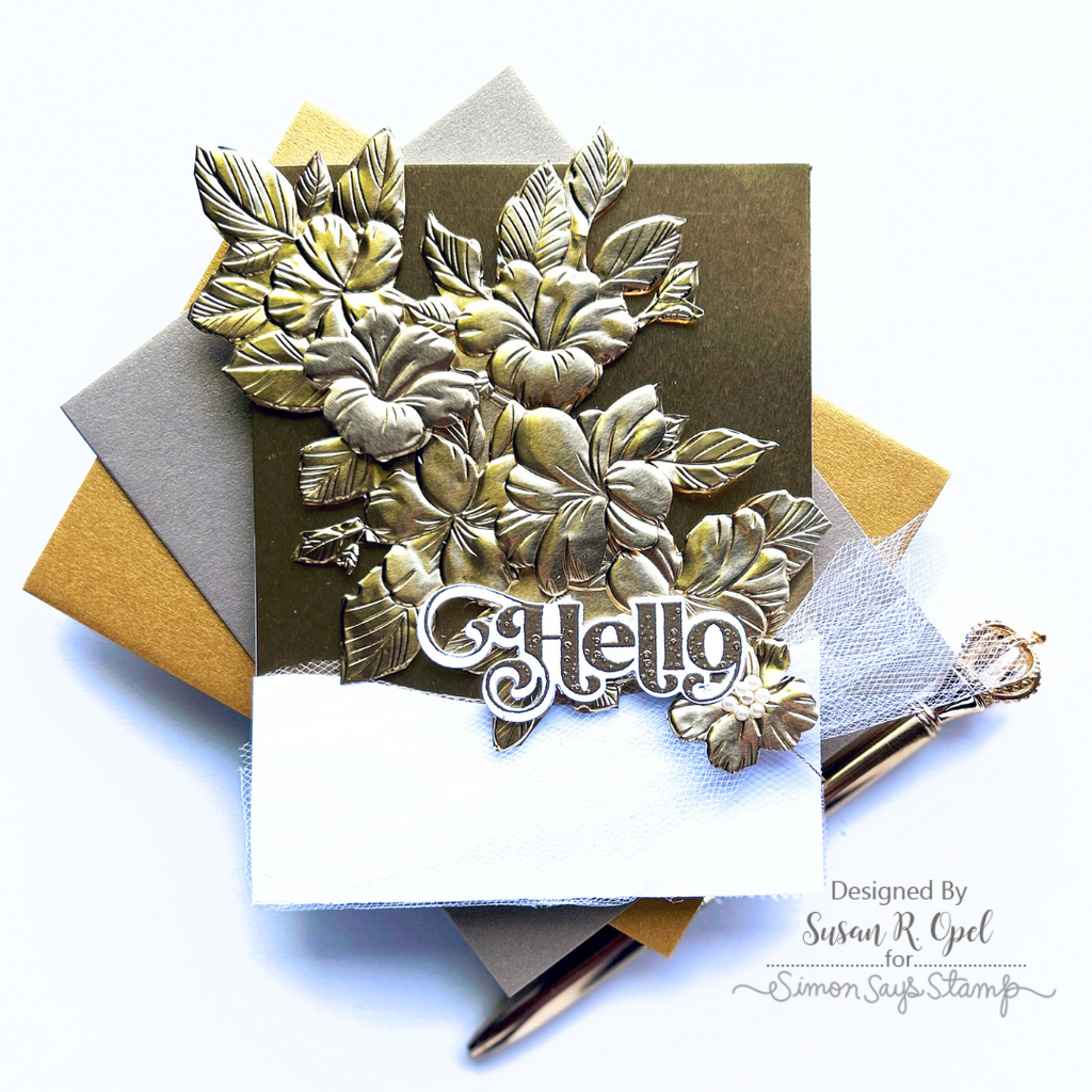 Simon Says Stamp Embossing Folder and Cutting Dies Branching Flowers sfd400 Be Bold Hello Card